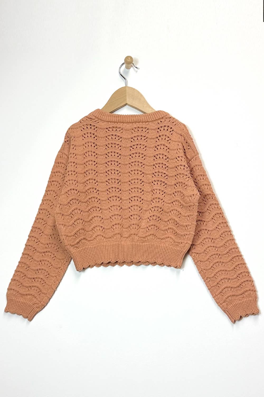 Heart And Arrow Crew Neck Wavy Pointelle Sweater