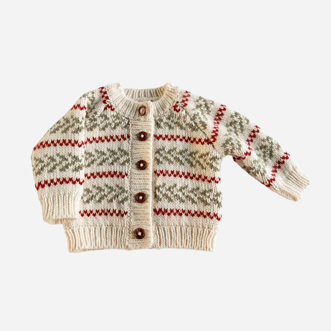 The Blueberry Hill Evergreen Cardigan - Red Green Pine Stripe