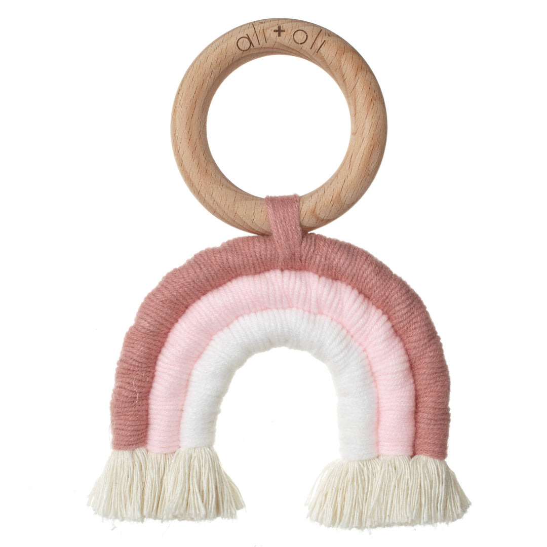Ali+Oli Mini-Macrame Rainbow Teething Toy - Pink