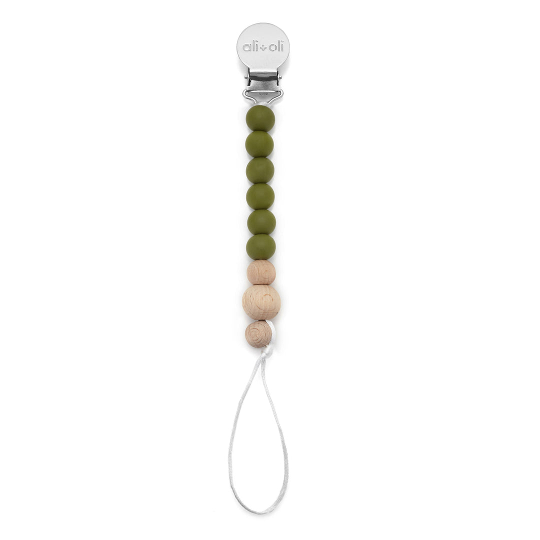 Ali+Oli Silicone Pacifier Clip - Green Wood