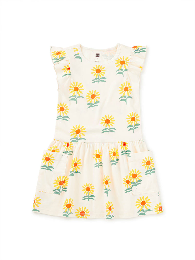 Tea Collection Flutter Sleeve Pocket Dress - Sunflowers
