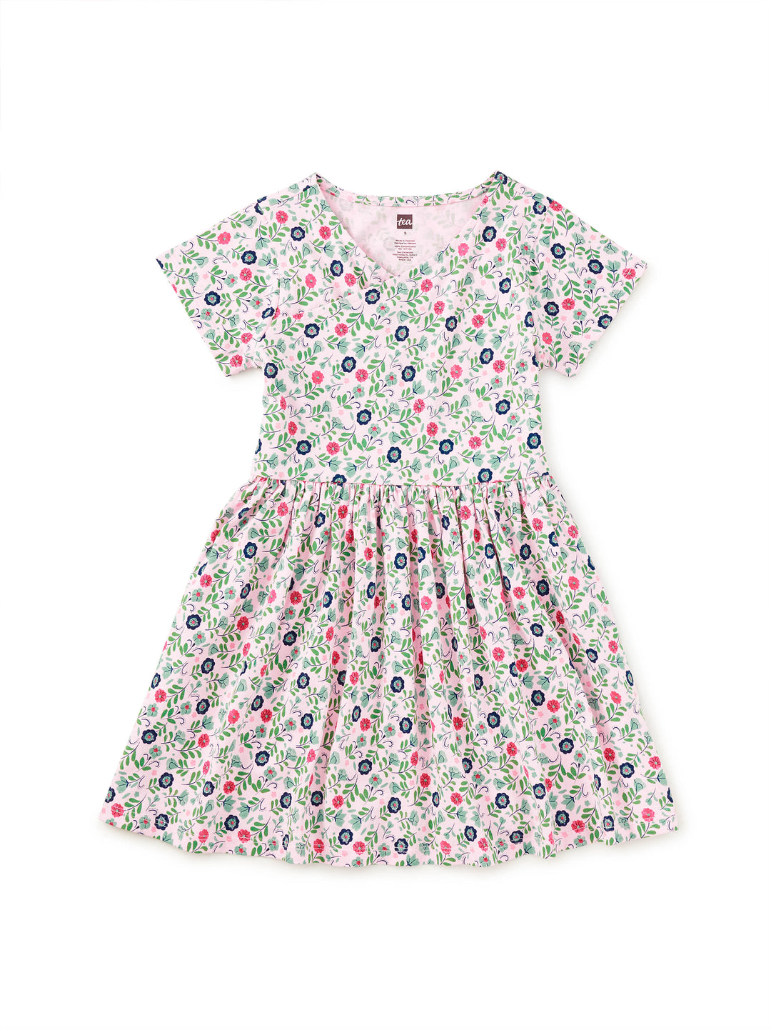 Tea Collection Short Sleeve Wrap Neck Dress - Azulejos Florales