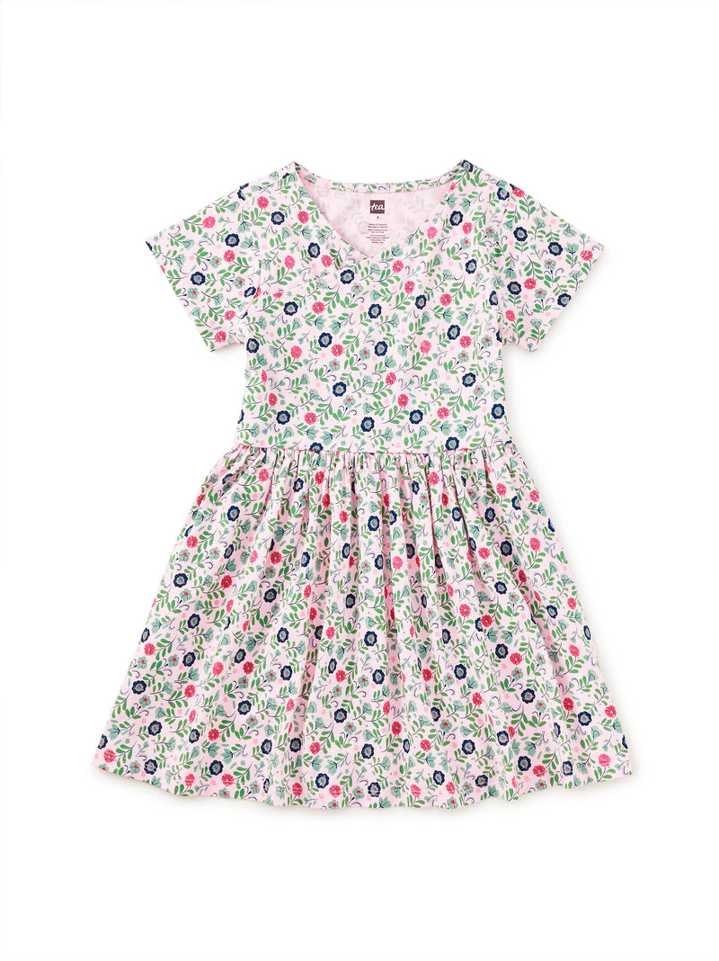 Tea Collection Short Sleeve Wrap Neck Dress - Azulejos Florales