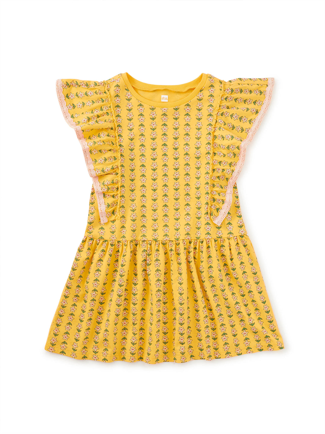 Tea Collection Crochet Trim Ruffle Dress - Vintage Floral Tiles