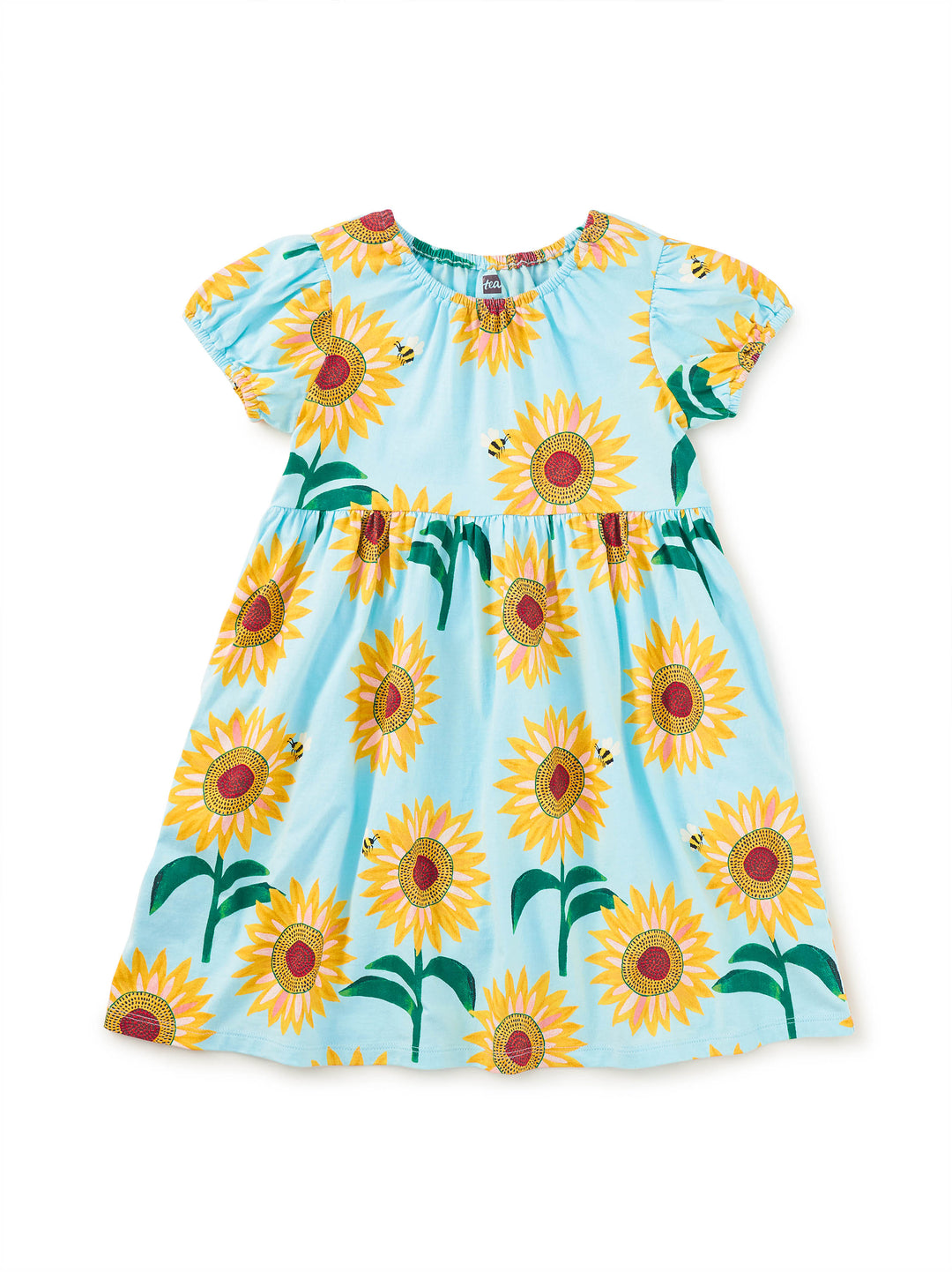 Tea Collection Puff Sleeve Empire Dress - Painted Sunflowers