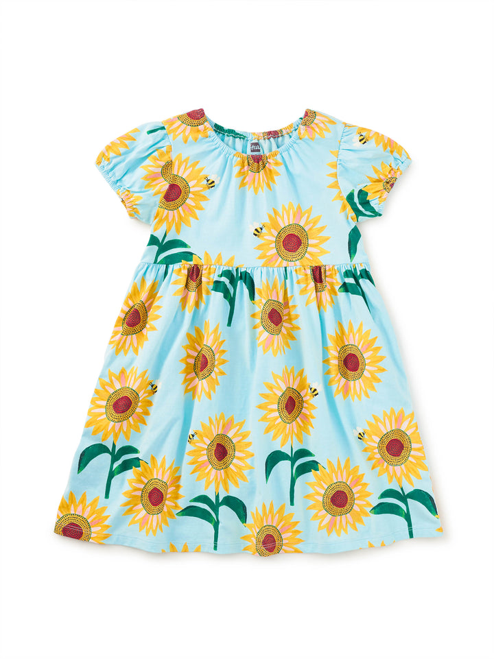 Tea Collection Puff Sleeve Empire Dress - Painted Sunflowers