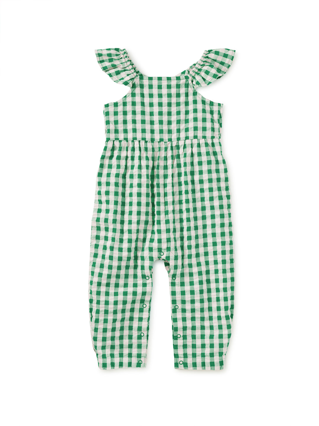 Tea Collection Flutter Button Back Baby Romper - Garden Party Check