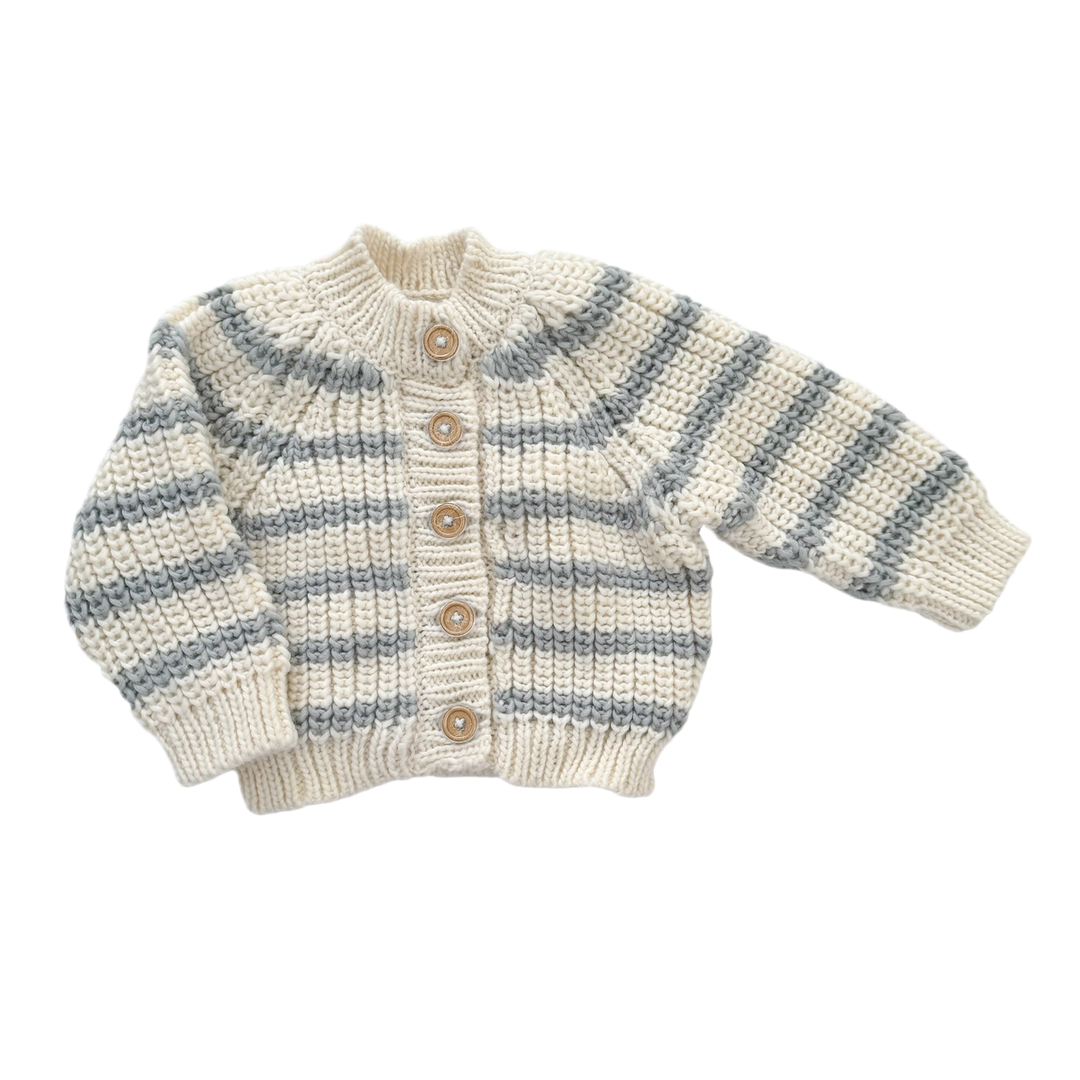 Blueberry Hill Rib Stripe Cardigan - Bowie Grey