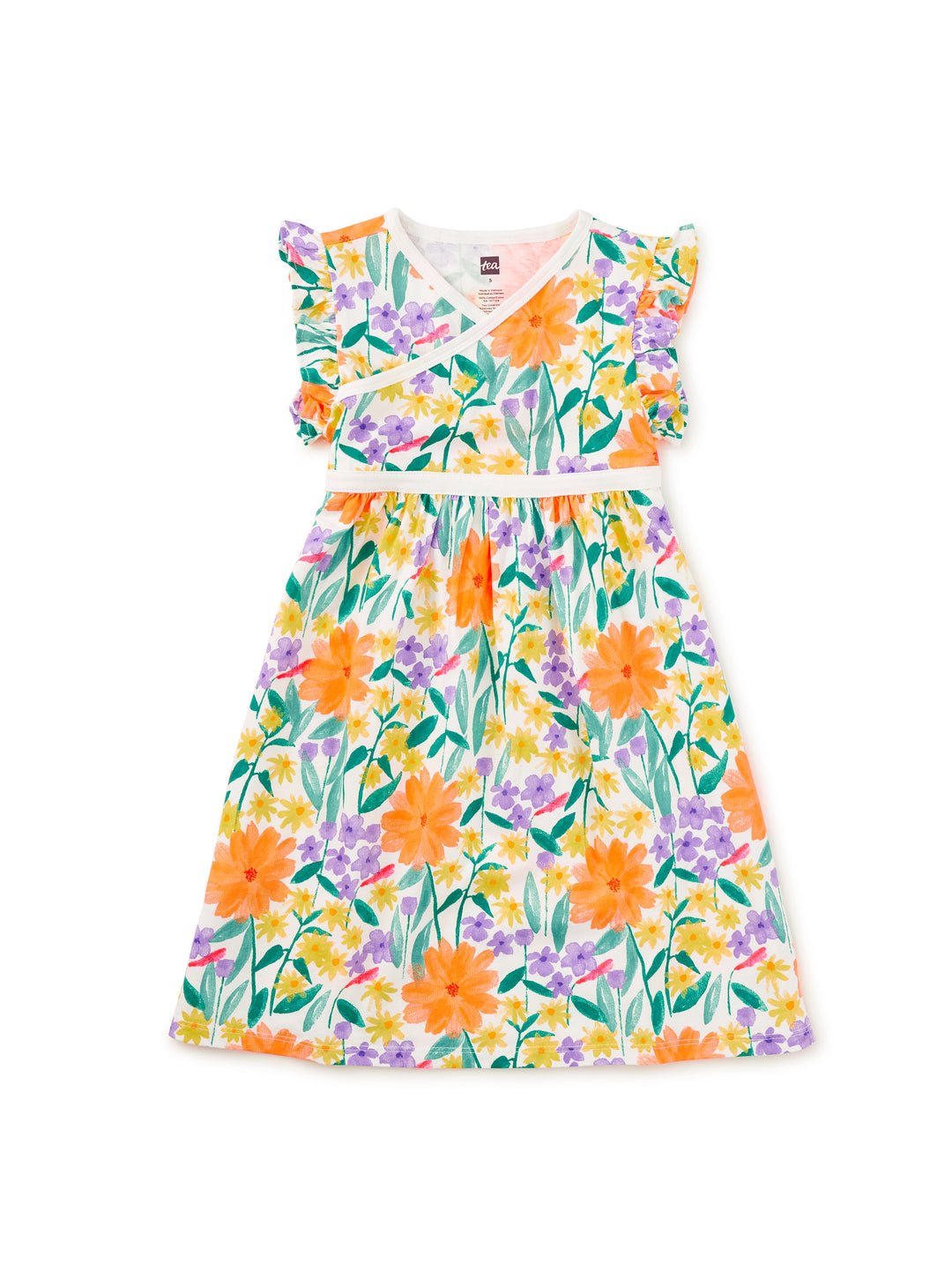 Tea Collection Wrap Neck Dress - Watercolor Floral