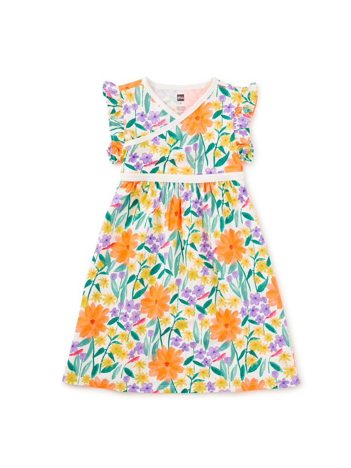 Tea Collection Wrap Neck Dress - Watercolor Floral