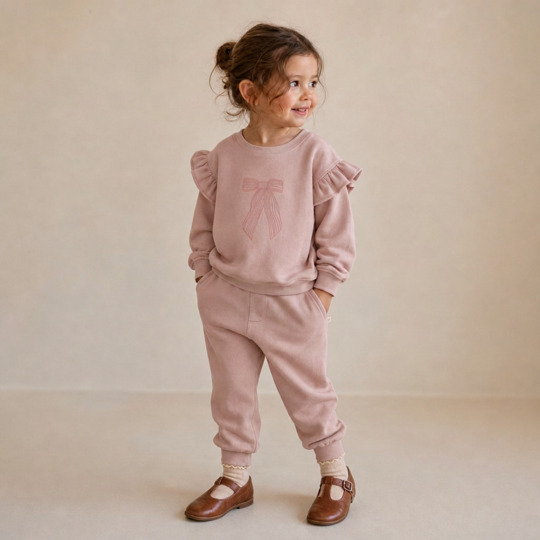 Makemake Organics Fleece Ruffle Sleeve Sweatshirt - Bow