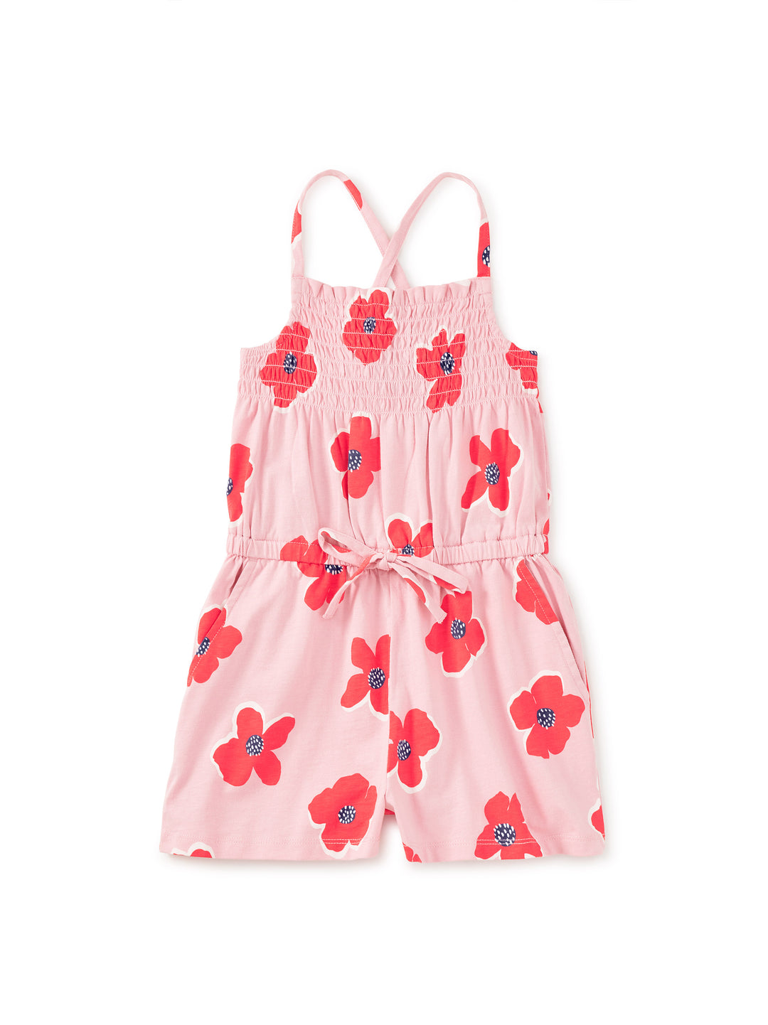 Tea Collection Smocked Strappy Romper - Rock Floral