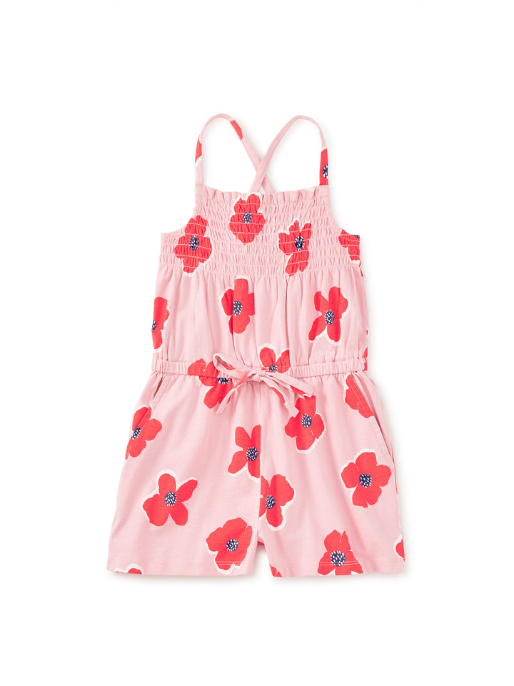 Tea Collection Smocked Strappy Romper - Rock Floral