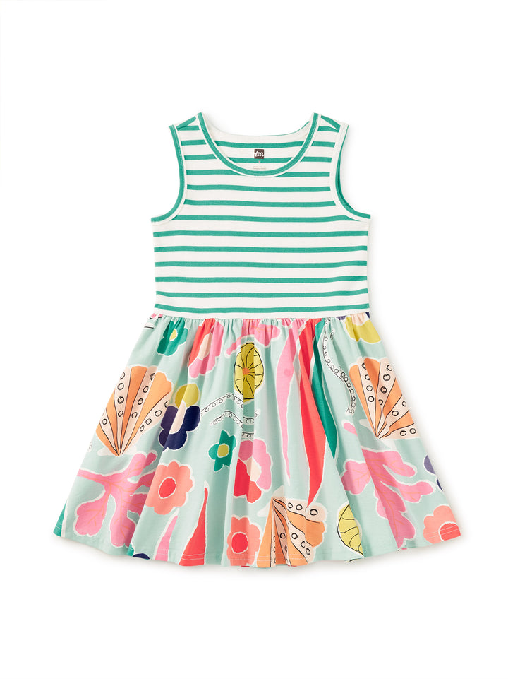 Tea Collection Print Mix Tank Skirted Dress - Sea Floral