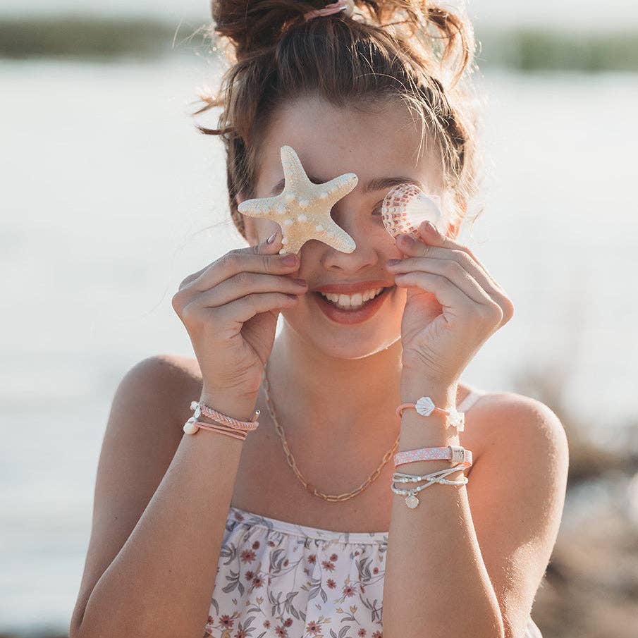 K'lani  "Shimmer" Coral with Shell Hair Tie Bracelets