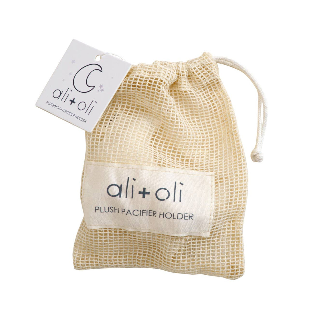 Ali + Oli Plush Moon Pacifier Holder - Muslin Ivory