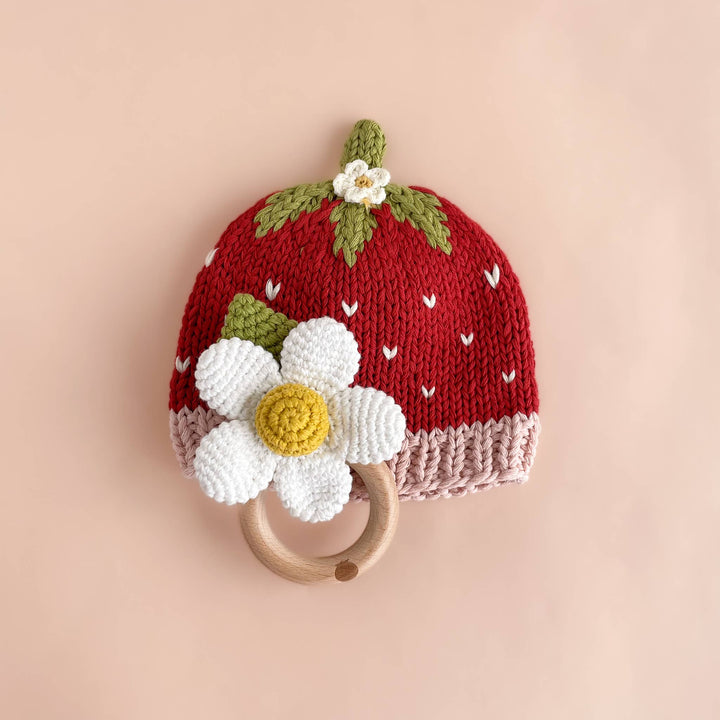 The Blueberry Hill Teether + Rattle - White Flower Crochet