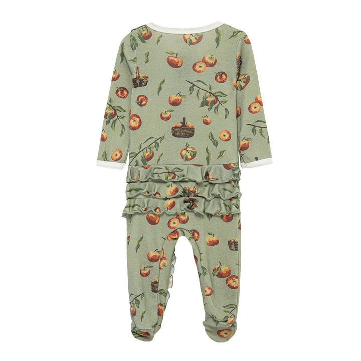 Milkbarn Organic Cotton Ruffle Footed Romper - Apple Orchard