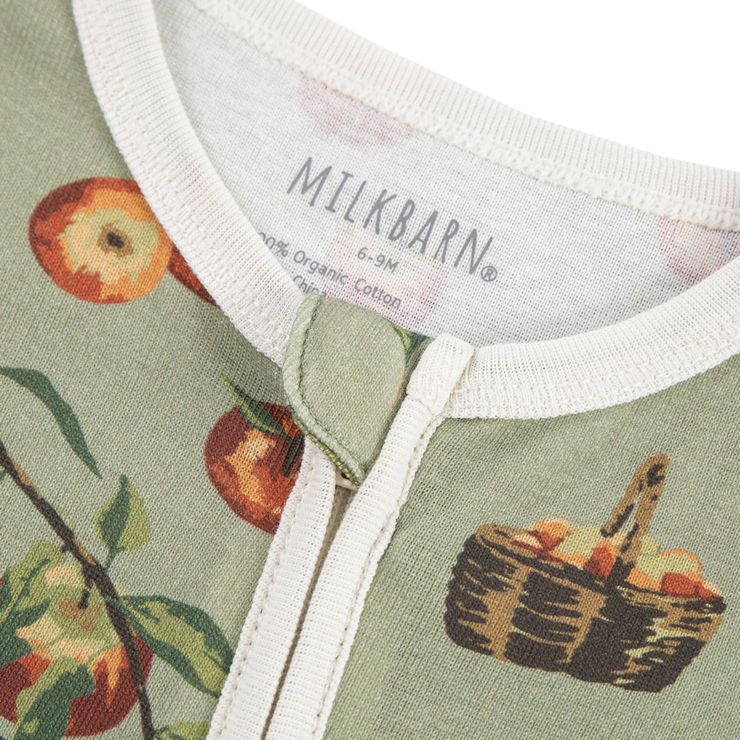 Milkbarn Organic Cotton Zipper Footed Romper - Apple Orchard