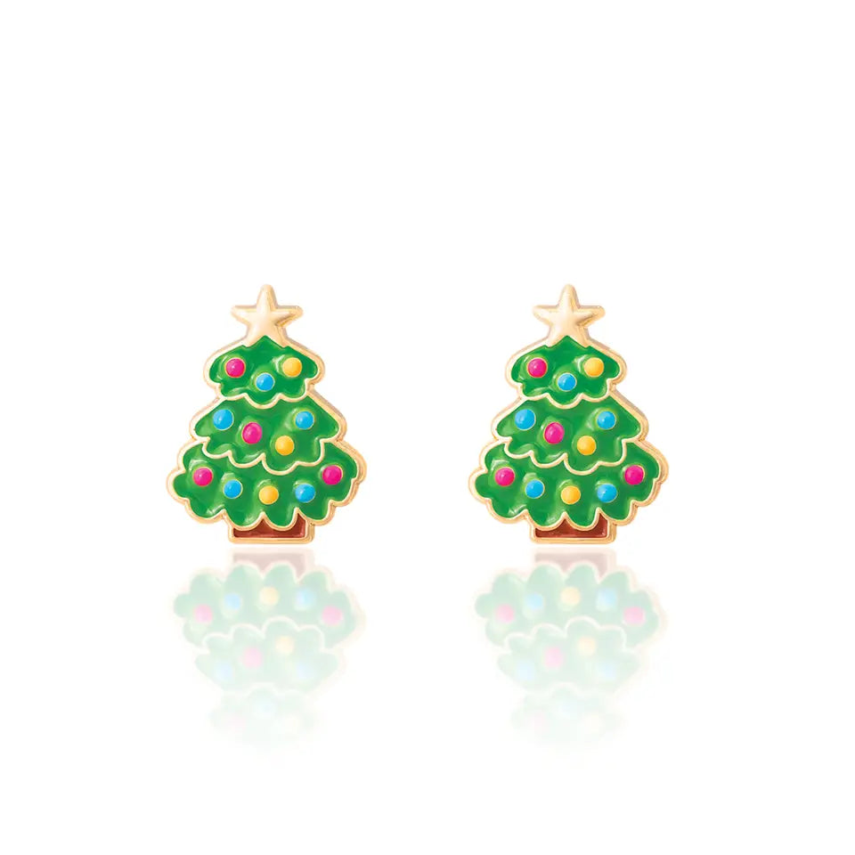 Girl Nation Happy Christmas Tree Earrings Studs