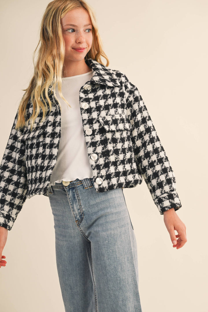 Heart And Arrow Tweed Houndstooth Pattern Jacket