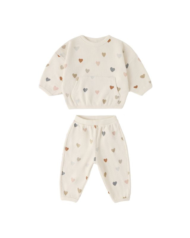 Quincy Mae Waffle Sweater Set - Confetti Heart
