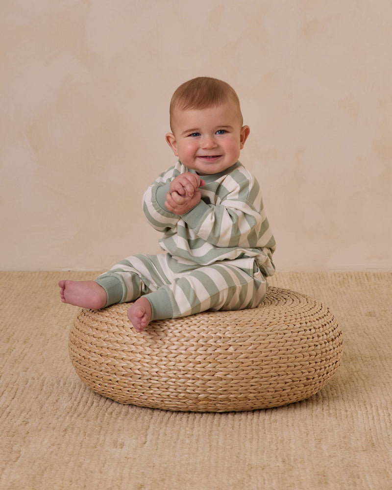 Quincy Mae Relaxed Sweatshirt + Sweatpant Set - Sage Stripe