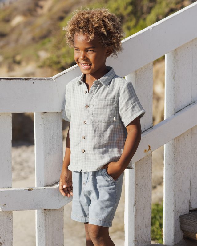 Rylee + Cru Collared Short Sleeve Shirt - Green Gingham