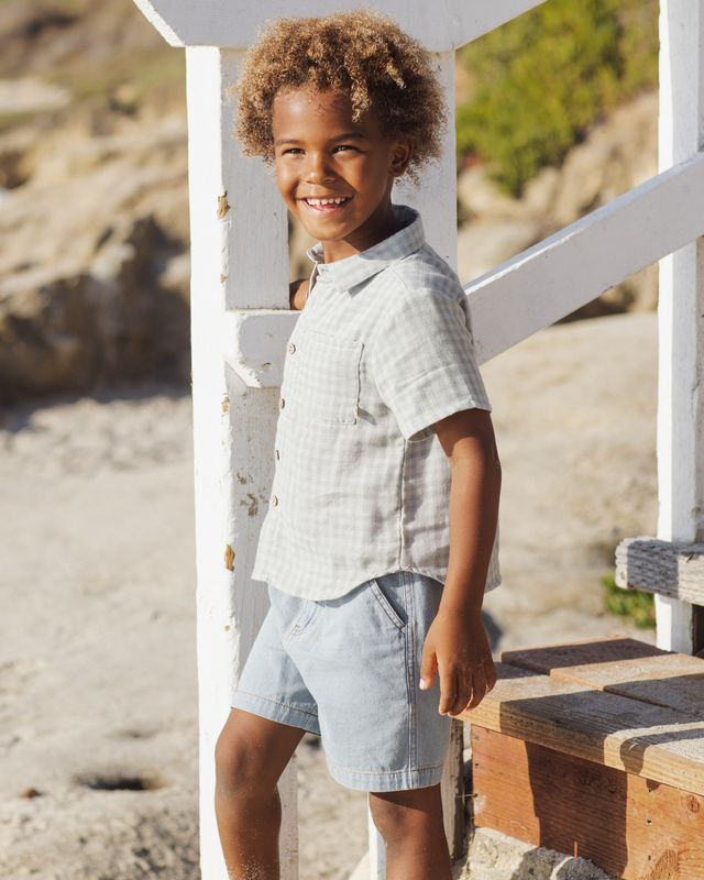 Rylee + Cru Collared Short Sleeve Shirt - Green Gingham