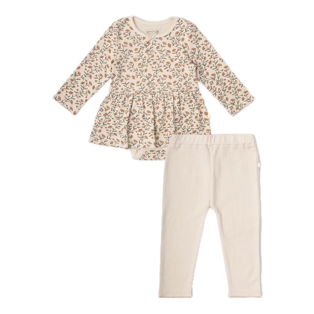 Makemake Organics Organic Bodysuit Dress & Leggings Set - Rustbloom
