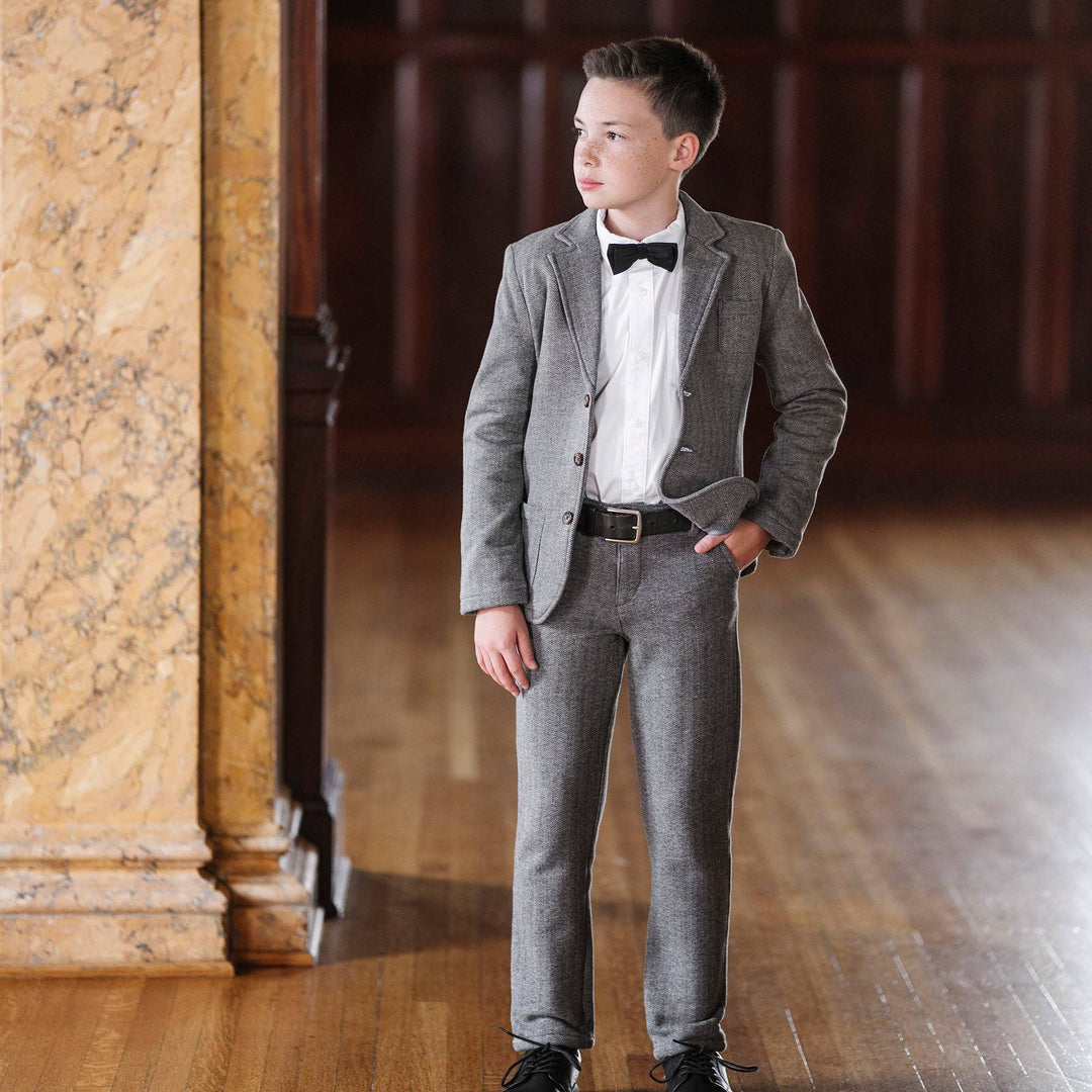 Hope And Henry Fleece Suit Pant - Charcoal Herringbone