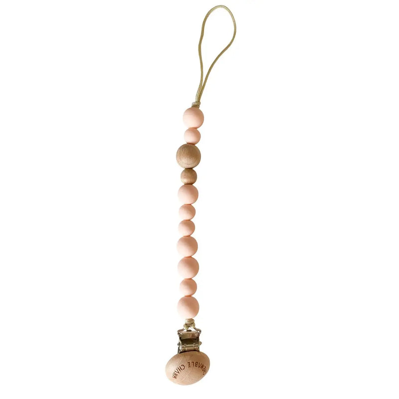 Chewable Charms Classic Pacifier Clip - Wood + Pale Blush