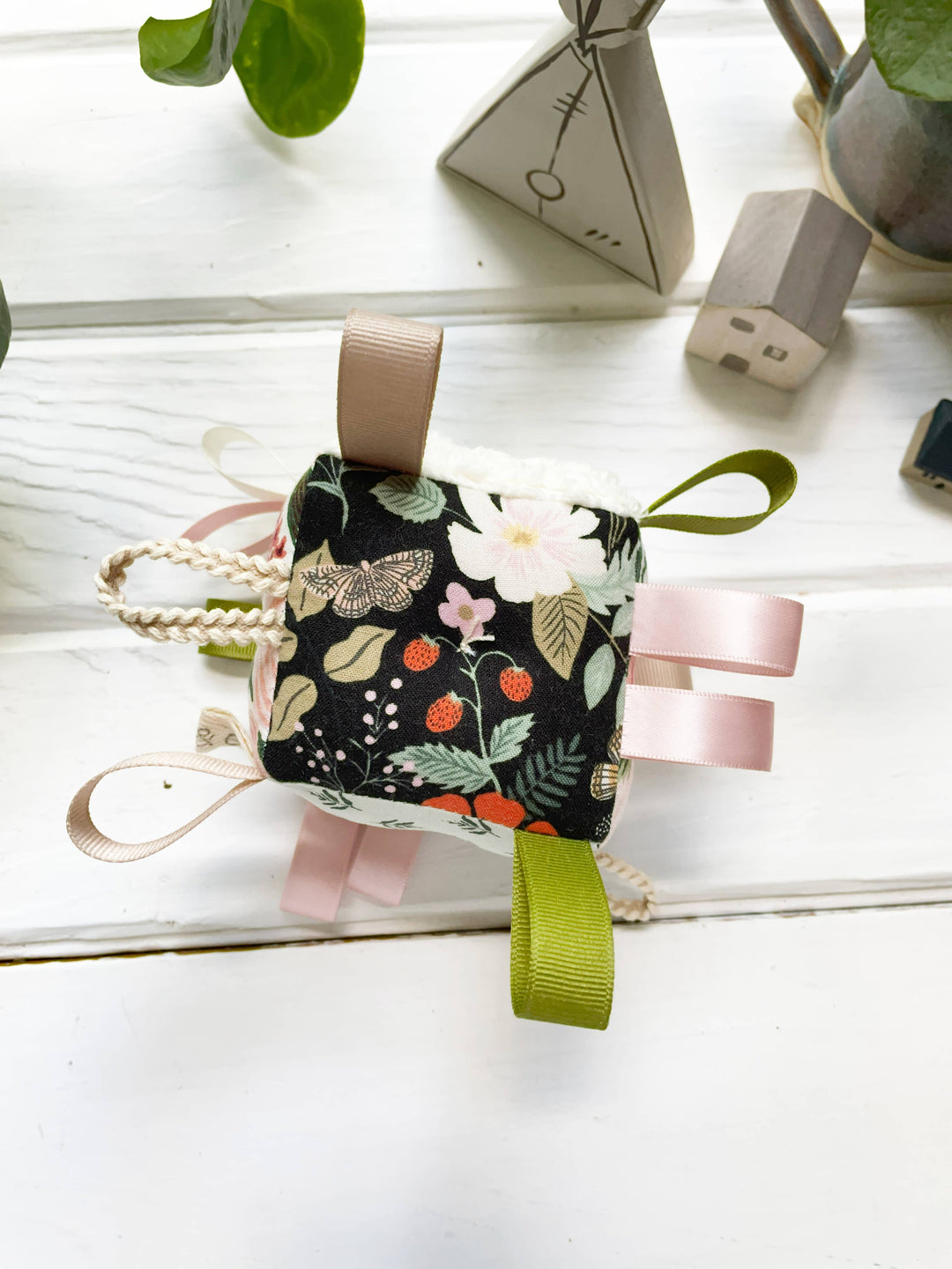 The Bird & Elephant Plush Block Baby Tag Toy - RIfle Paper Co. Floral