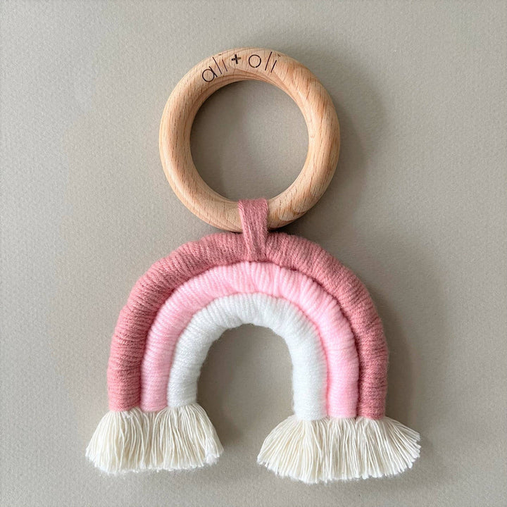 Ali+Oli Mini-Macrame Rainbow Teething Toy - Pink