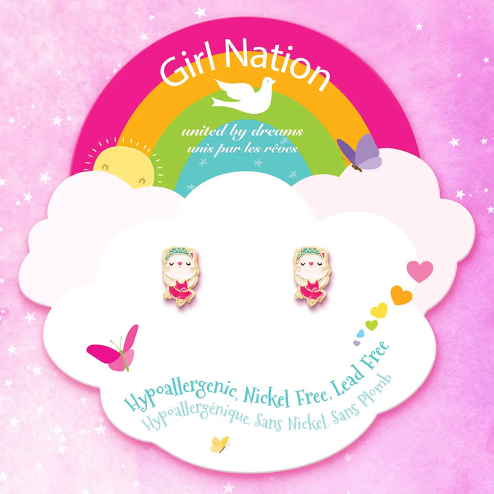 Girl Nation Ballerina Kitty Cutie Stud Earrings