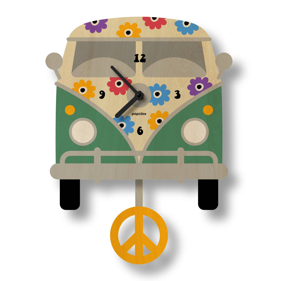 Popclox Peace Bus Pendulum Clock - Wood