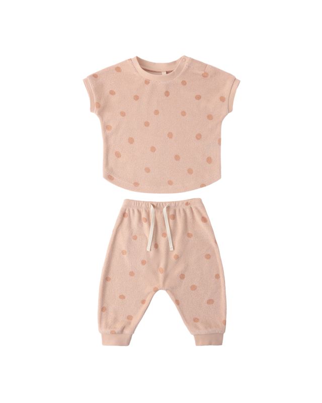 Quincy Mae Terry Tee + Pant Set - Polka Dot