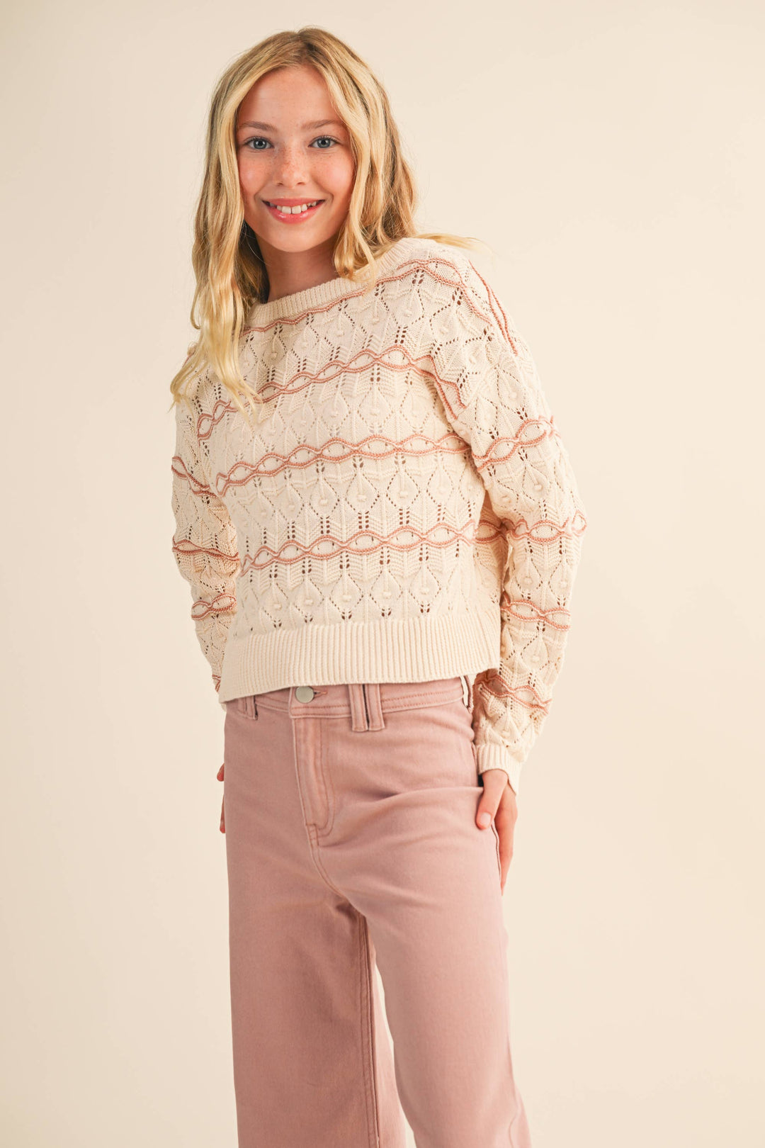 Heart And Arrow Wavy Pointelle Sweater