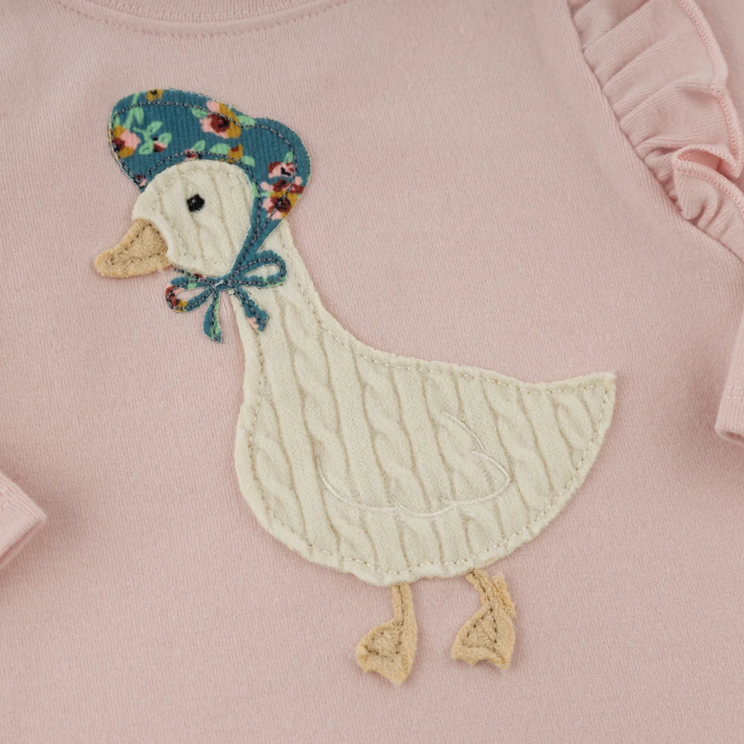 Oh Baby! Mother Goose Applique Ruffle Tee - Dusty Pink