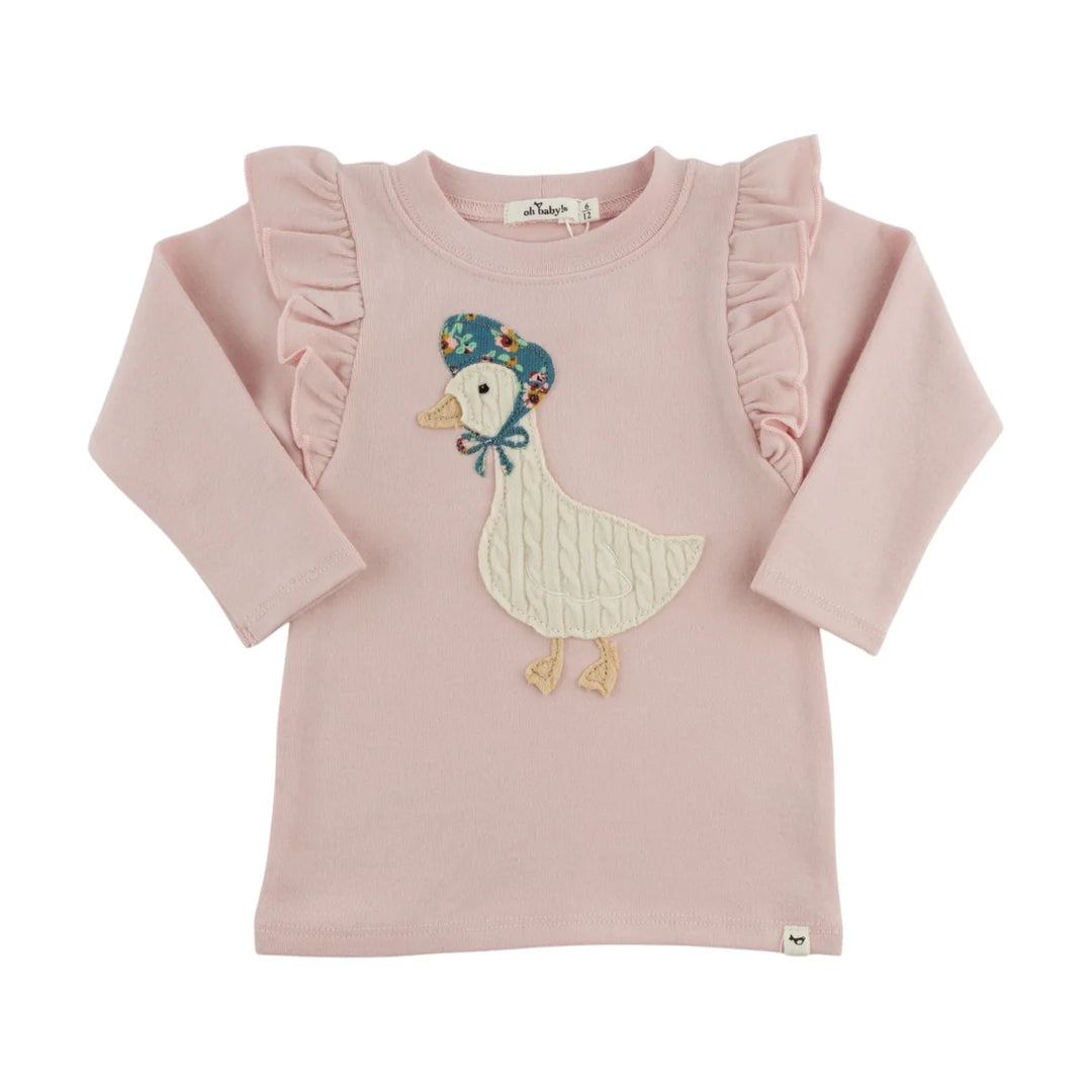 Oh Baby! Mother Goose Applique Ruffle Tee - Dusty Pink