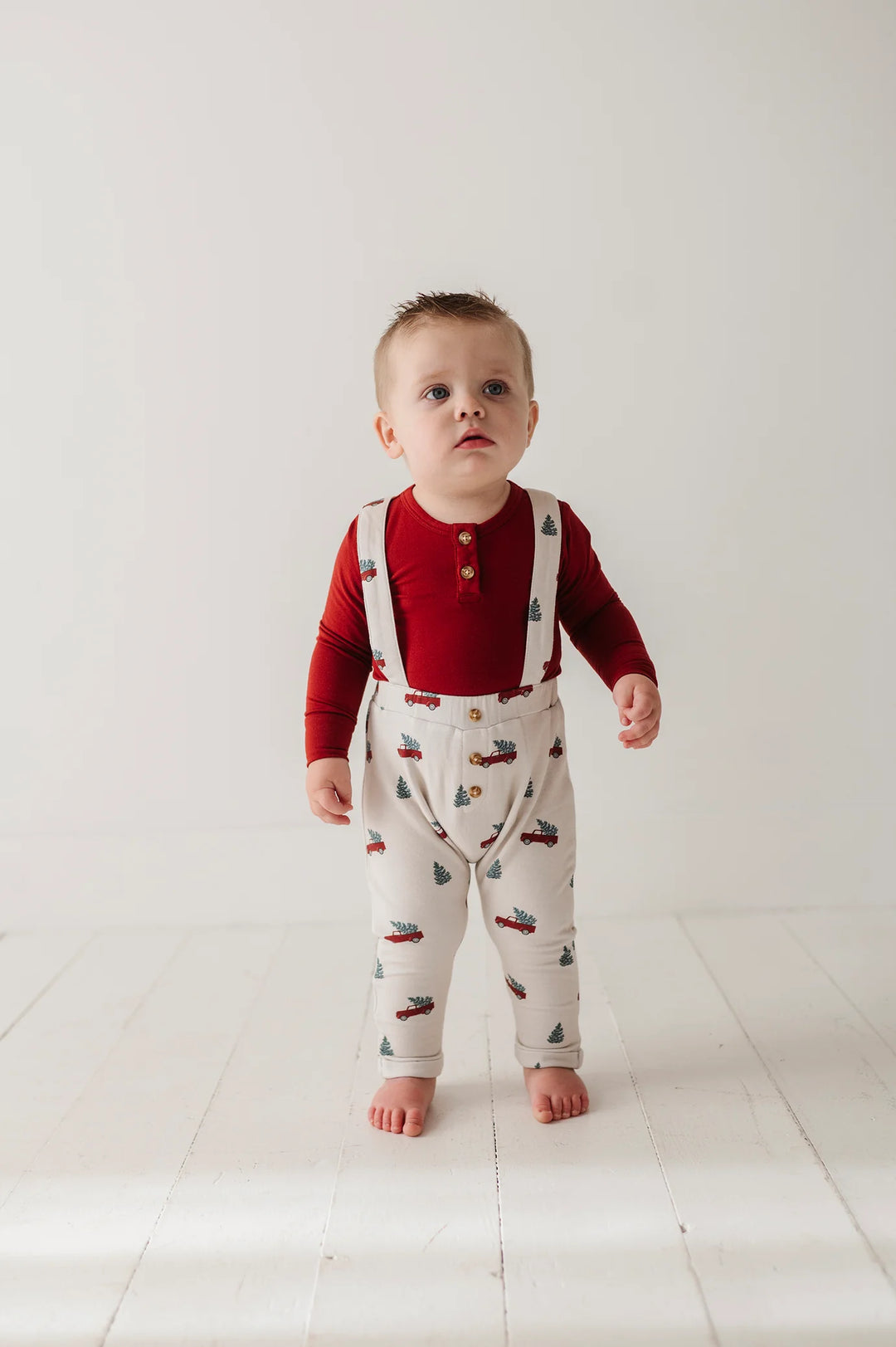 Babysprouts Henley Suspenders Set - Christmas Truck