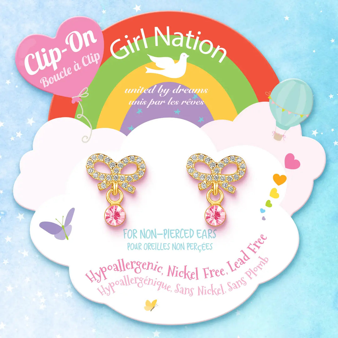 Girl Nation Little Luxe Drop Clip On Earrings - Crystal Bow