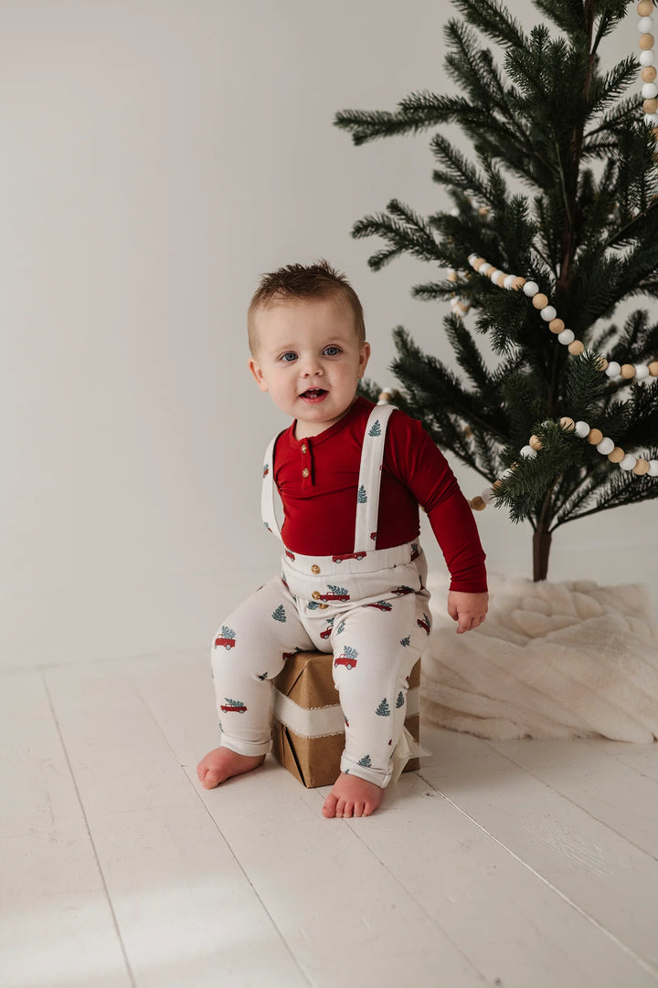 Babysprouts Henley Suspenders Set - Christmas Truck