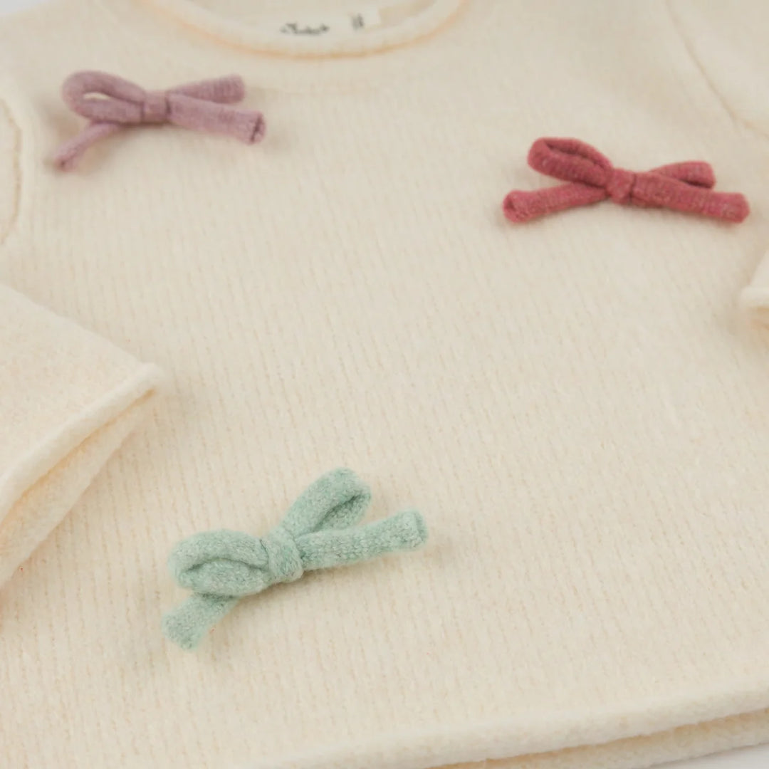 Oh Baby! Roll-Edge Knitted Pullover Sweater - Multi Bows