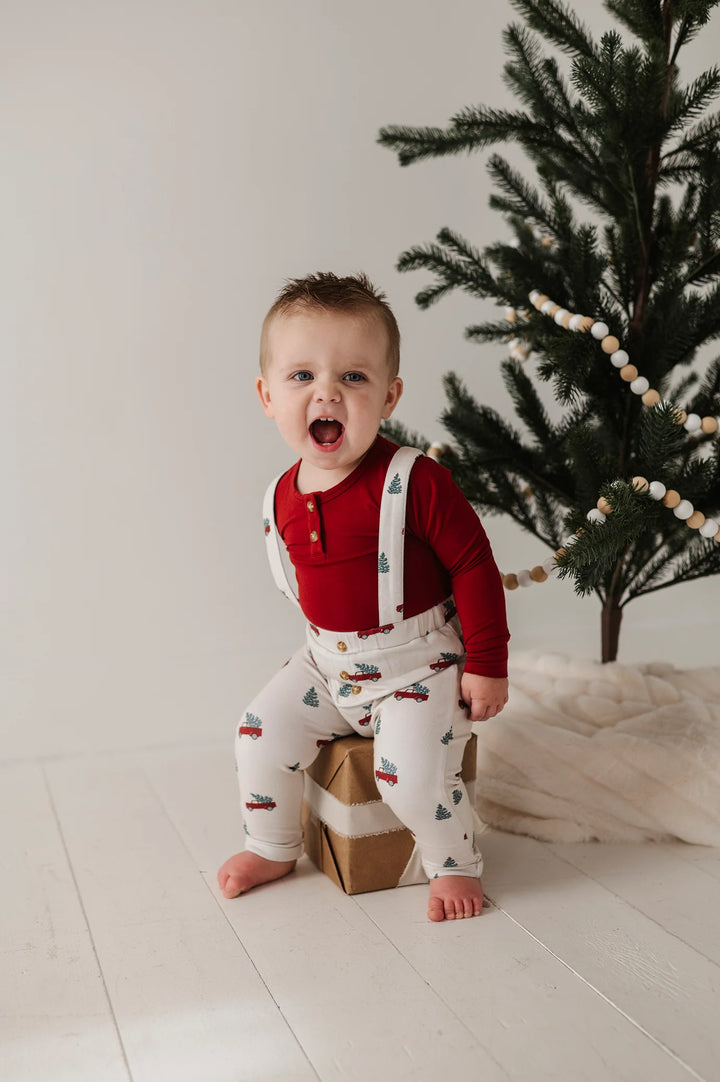 Babysprouts Henley Suspenders Set - Christmas Truck
