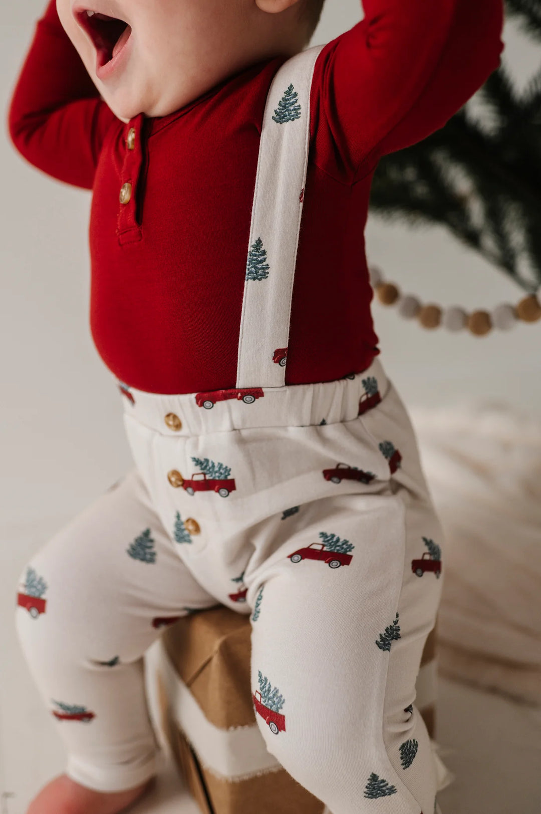 Babysprouts Henley Suspenders Set - Christmas Truck