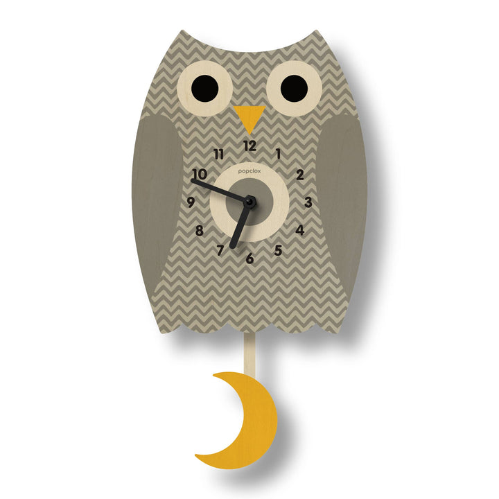 Popclox Gray Owl Pendulum Clock - Wood
