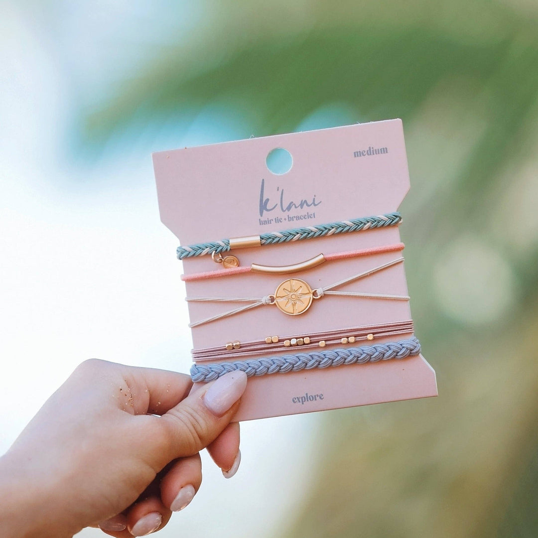 K'lani "Explore" Gold Charm Compass Hair Tie Bracelets