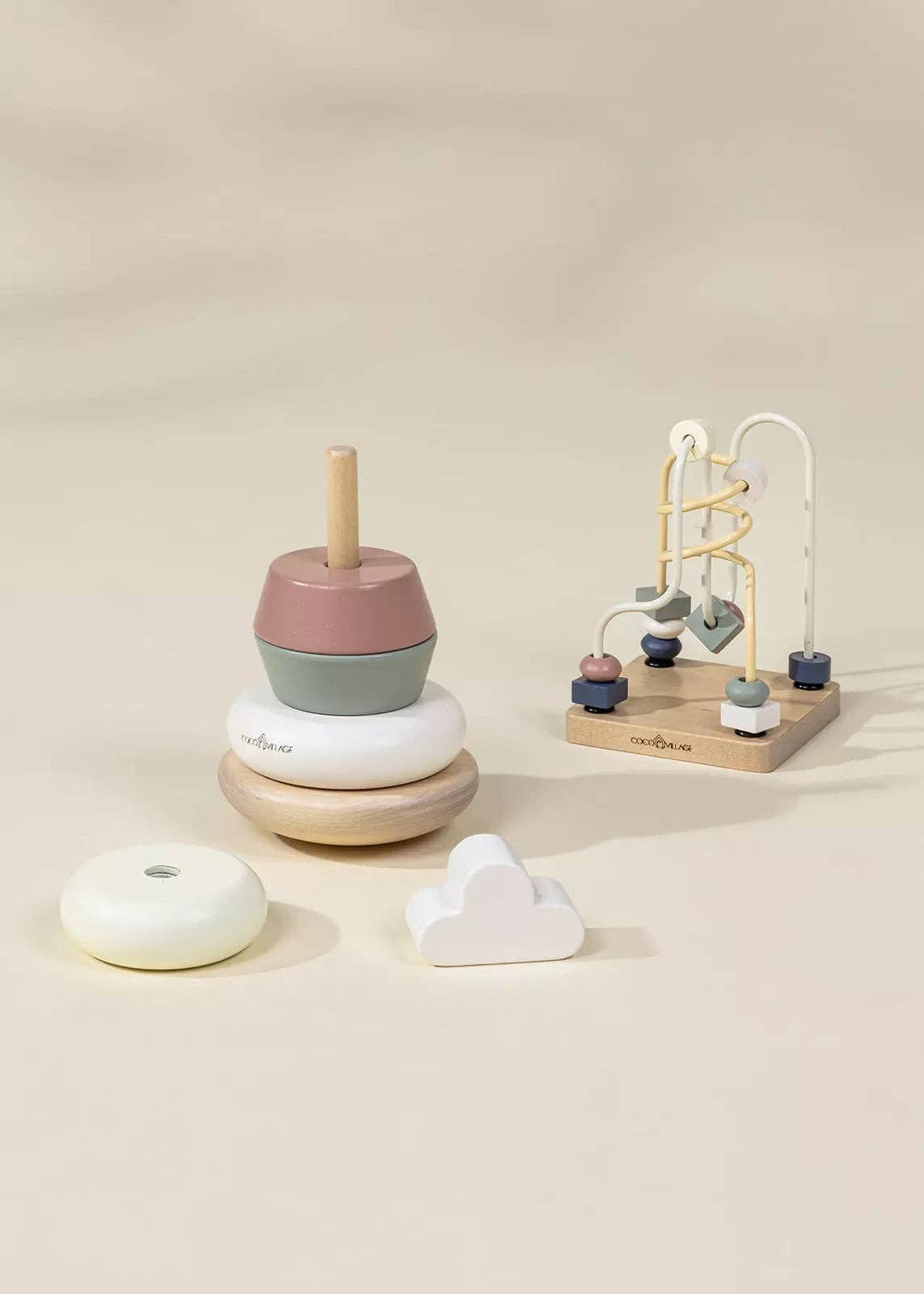 Coco Village Wooden Baby Toy Gifting Set - Stacking Rings & Bead Maze