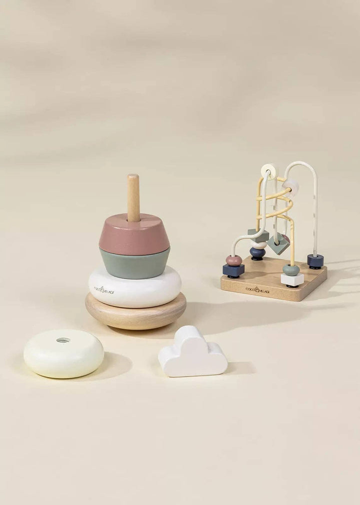 Coco Village Wooden Baby Toy Gifting Set - Stacking Rings & Bead Maze